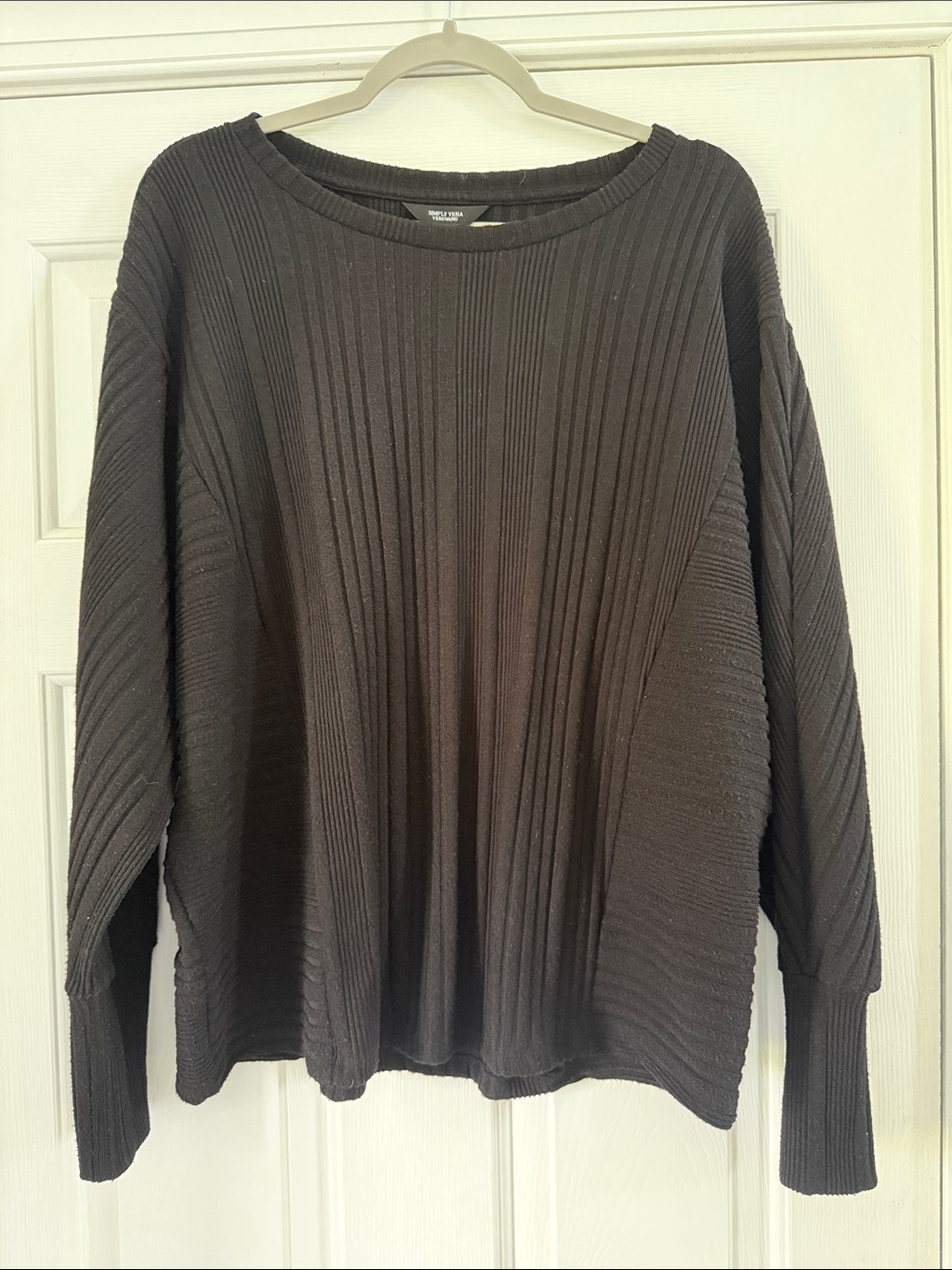 Simply Vera Wang Ribbed Long Sleeve Knit Top - Black
